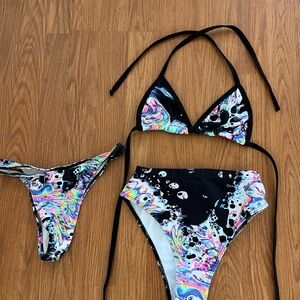 Vibrant Black and Multicolor Bikini Set